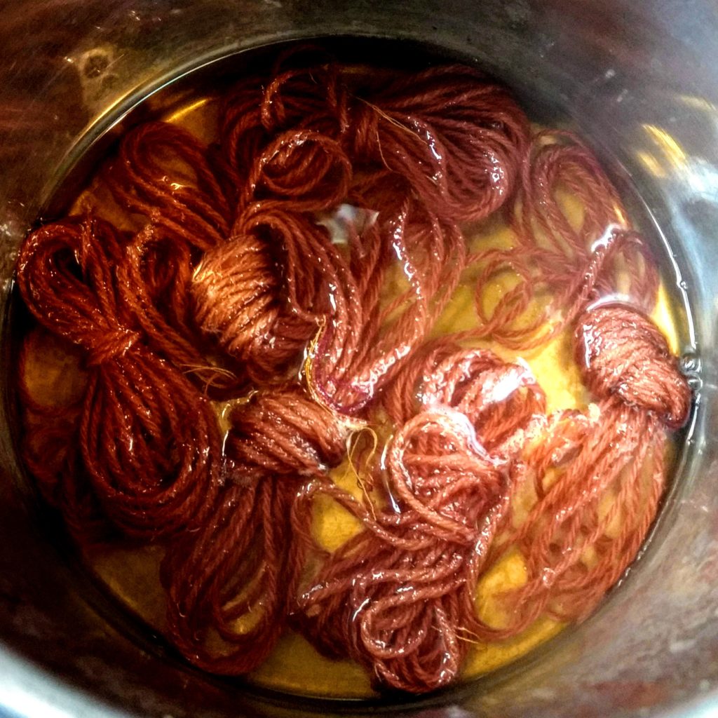 Tiñendo lana con cochinilla y vinagre como mordiente